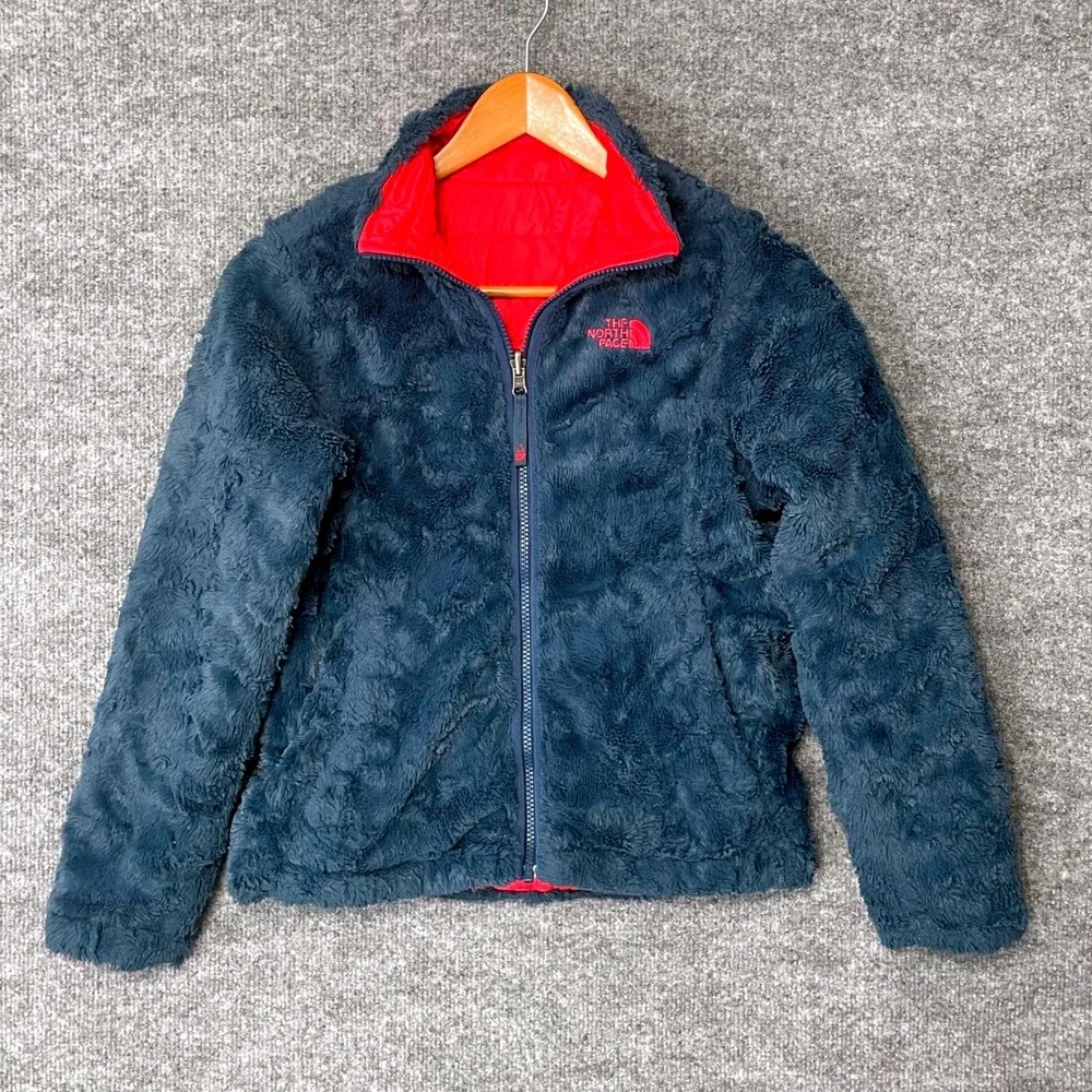 The North Face Girls Reversible Mossbud Swirl Jacket Red Navy‎ Blue M 10/12